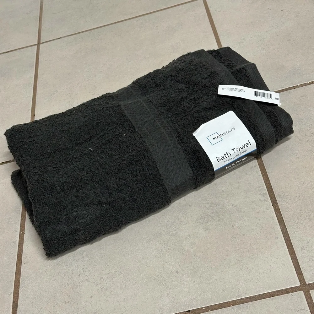 Mainstays Black/Charcoal Gray 2 Bath Towels cotton‎ rich